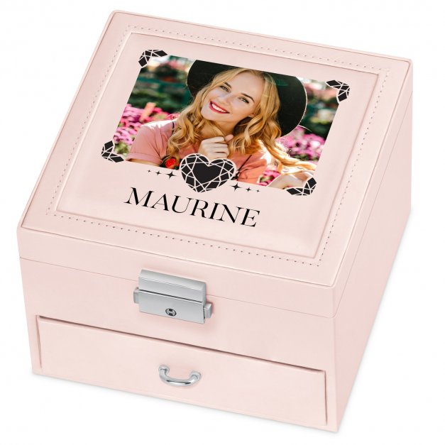 Coffret à bijoux rose avec une photo pour une épouse pour la Saint-Valentin