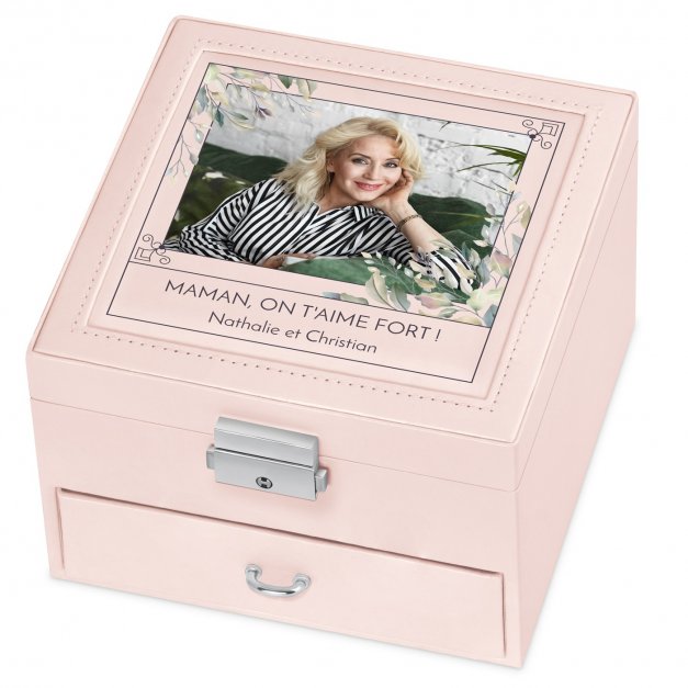 Coffret à bijoux rose avec une photo pour maman