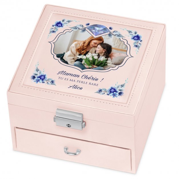 Coffret à bijoux rose personnalisé avec une photo pour la fête de maman
