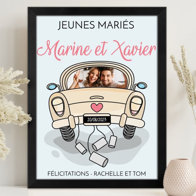Poster encadré personnalisé avec votre photo pour des jeunes mariés