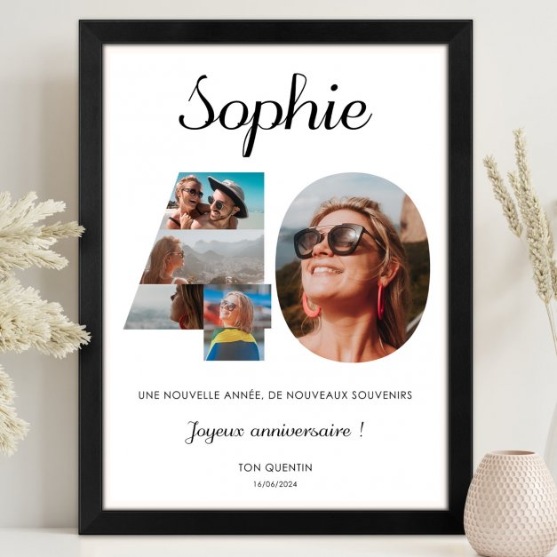 Poster encadré personnalisé avec votre photo pour femme 40 ans