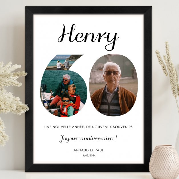 Poster encadré personnalisé avec votre photo pour lui 60 ans
