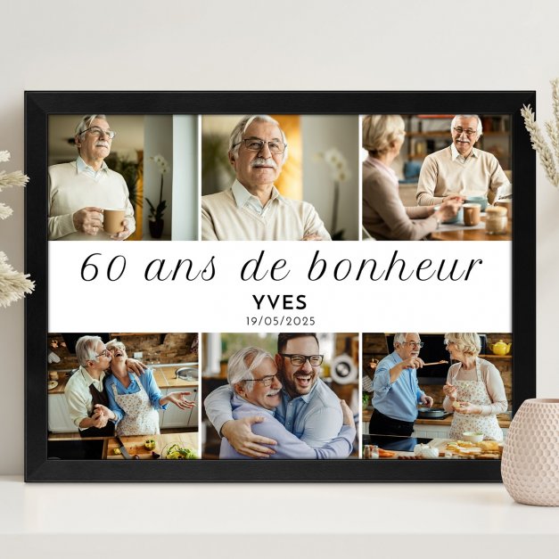 Poster encadré personnalisé avec votre photo pour 60e anniversaire d'un homme