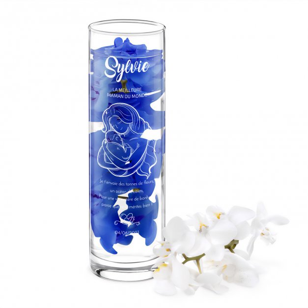 Vase en verre avec gravure pour l'anniversaire de maman