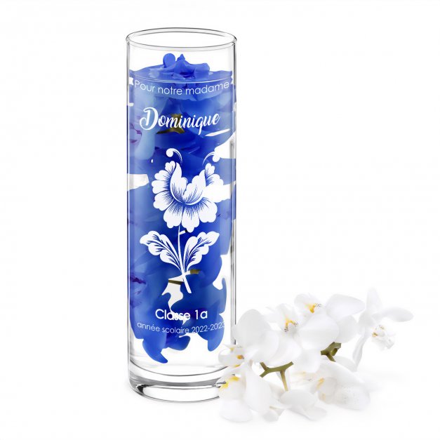 Vase en verre avec gravure pour une prof