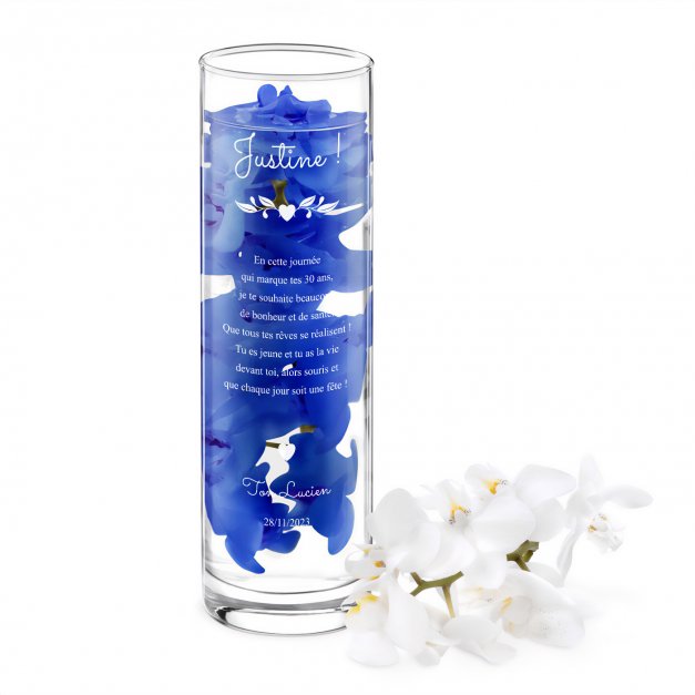 Vase en verre avec gravure pour une femme pour ses 30 ans