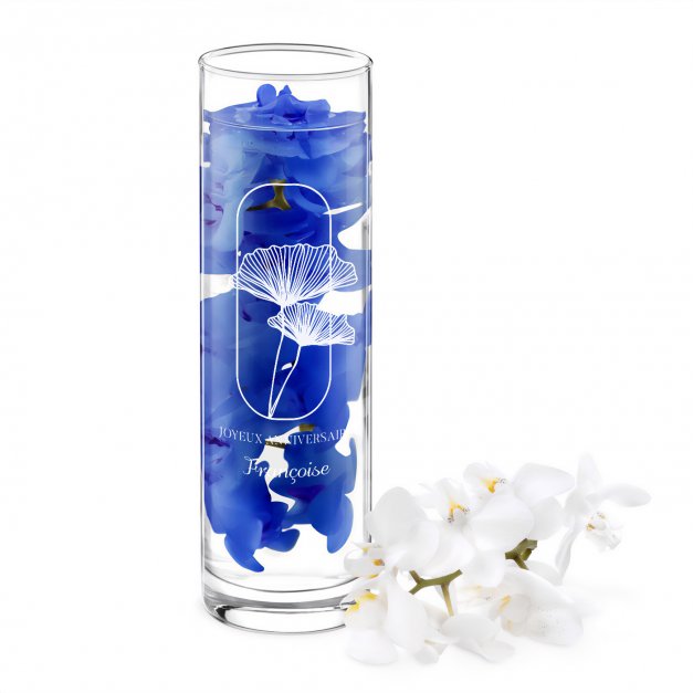 Vase en verre avec gravure pour l'anniversaire d'une collègue