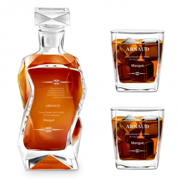 Ensemble Carafe Courbe et 2 verres avec gravure pour lui