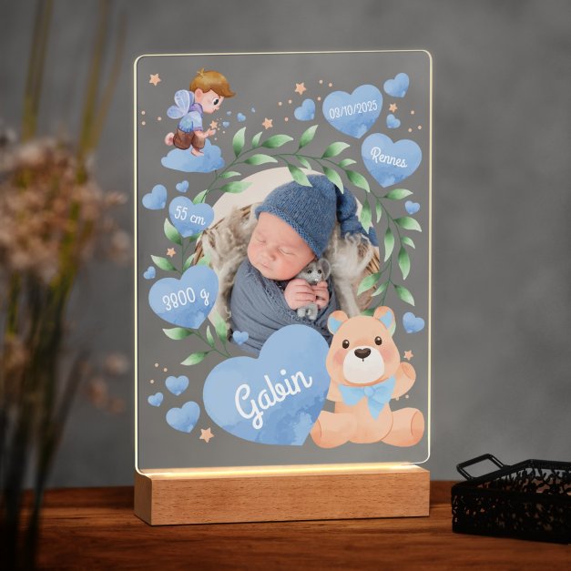 Lampe LED personnalisée de taille XL avec photo affiche naissance garçon