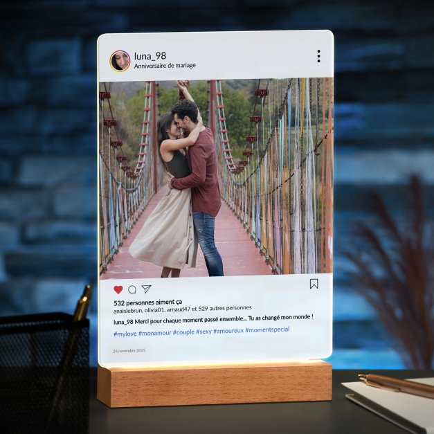 Lampe LED personnalisée de taille XL avec photo pour partenaire motif Instagram