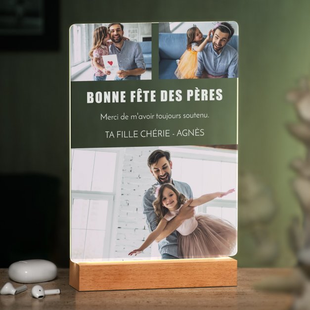 Lampe LED personnalisée de taille XL avec photo pour papa pour la fête des pères 