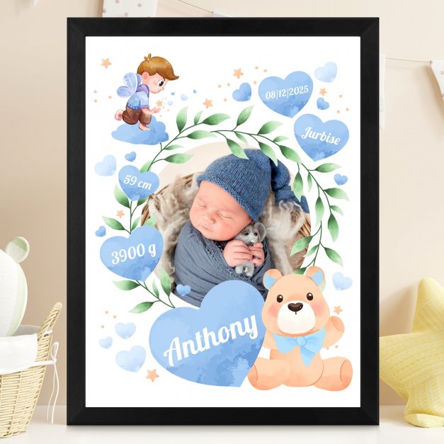 Poster encadré personnalisé avec votre photo pour la naissance du fils