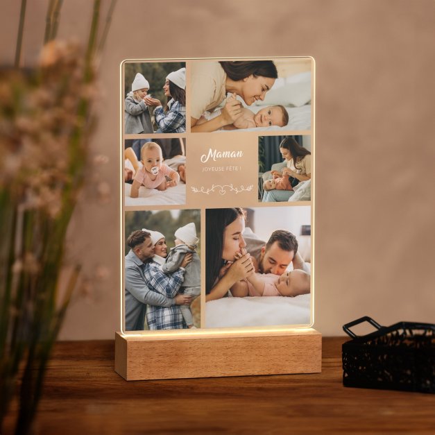 Lampe LED personnalisée de taille L avec photo pour maman pour la fête des mères