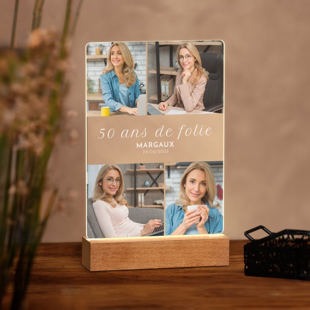 Lampe LED personnalisée de taille L avec photo pour femme 50 ans