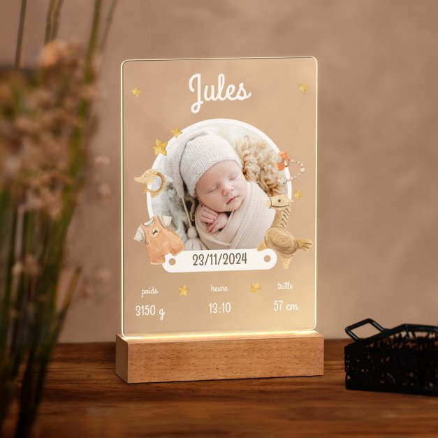 Lampe LED personnalisée de taille L avec photo affiche bébé naissance