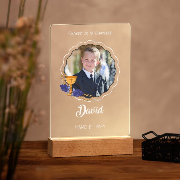 Lampe LED personnalisée de taille L avec photo pour garçon pour communion
