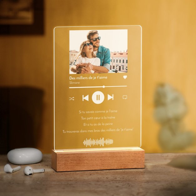 Lampe LED personnalisée de taille L avec photo pour couple musique