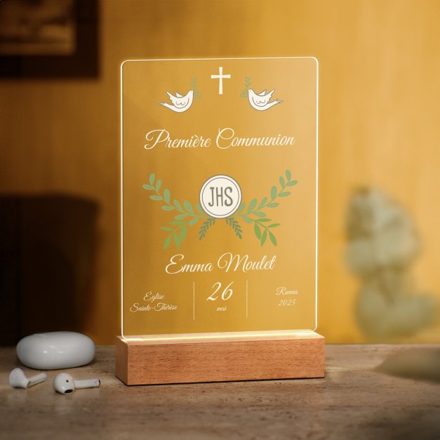 Lampe LED personnalisée de taille L première communion fille