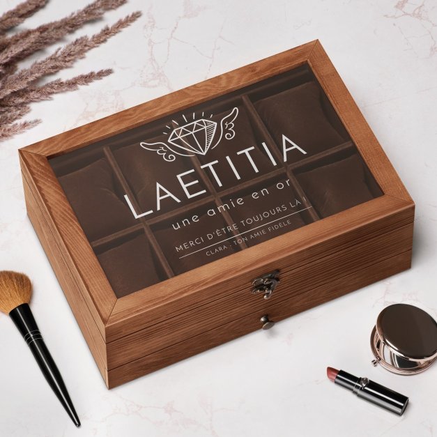 Coffret à montres et bijoux avec gravure pour l'anniversaire d'une amie