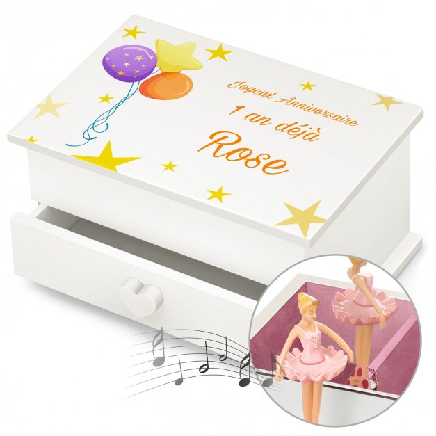 Boîte à musique avec un tiroir personnalisée pour une nièce pour son 1er anniversaire
