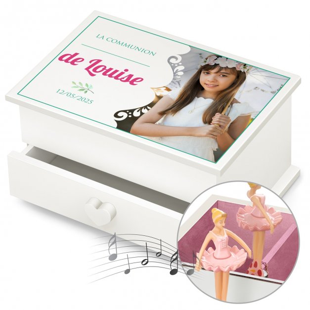Boîte à musique pour bijoux avec votre photo imprimée pour la communion d'une fille