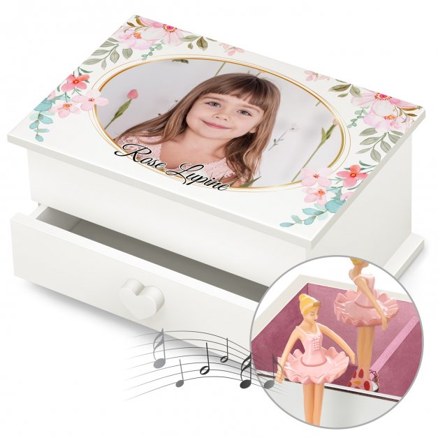 Boîte à musique pour bijoux avec votre photo imprimée pour l'anniversaire d'une petite fille