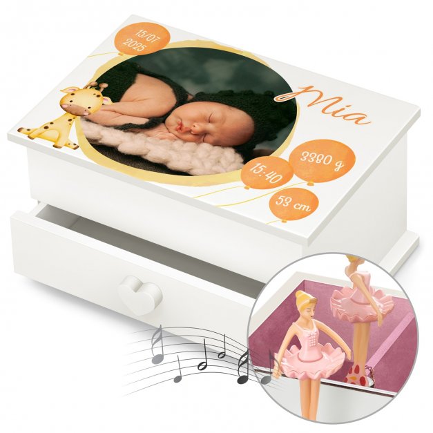Boîte à musique pour bijoux avec votre photo imprimée pour la naissance d'une petite fille