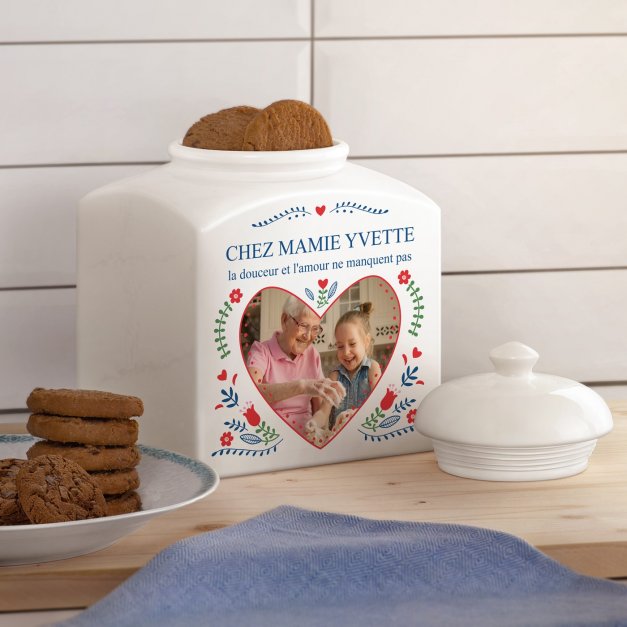 Pot à biscuits en céramique personnalisé avec votre photo pour une grand-mère préférée