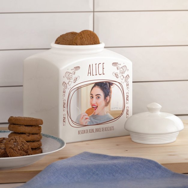 Pot à biscuits en céramique personnalisé avec votre photo pour une amie sœur copine 