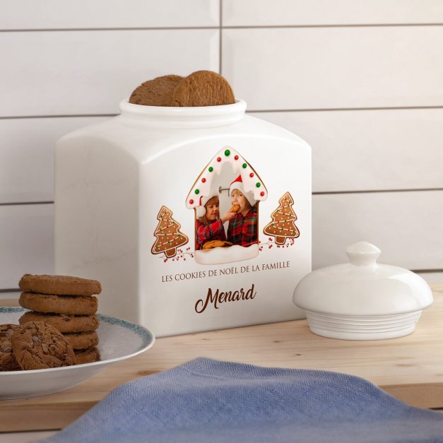 Pot à biscuits en céramique personnalisé avec votre photo pour un couple pour Noël