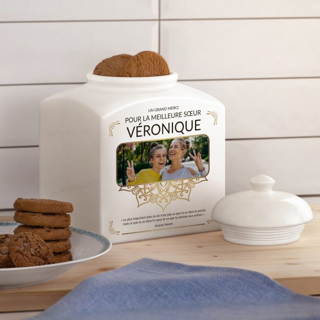 Pot à biscuits en céramique personnalisé pour une sœur avec votre photo