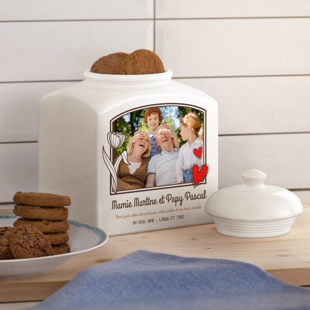 Pot à biscuits en céramique personnalisé avec votre photo pour grand-mère et grand-père