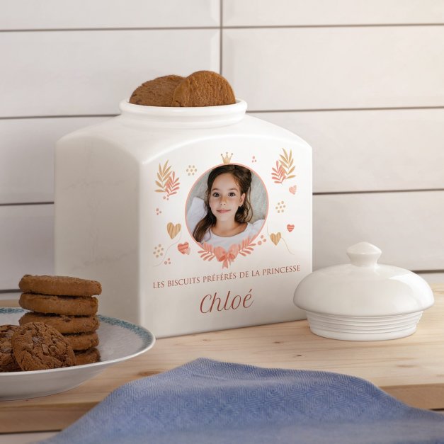 Pot à biscuits en céramique personnalisé avec votre photo pour une petite princesse 