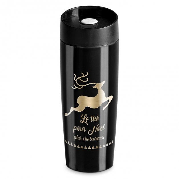 Mug thermique noir avec gravure avec fermeture Quick-Press pour un proche pour Noël