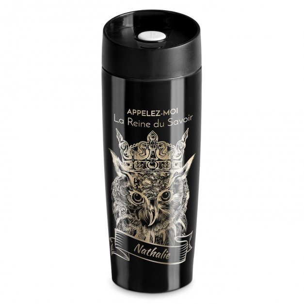 Mug thermos noir avec gravure avec fermeture Quick-Press pour une prof pour la fin de l'année