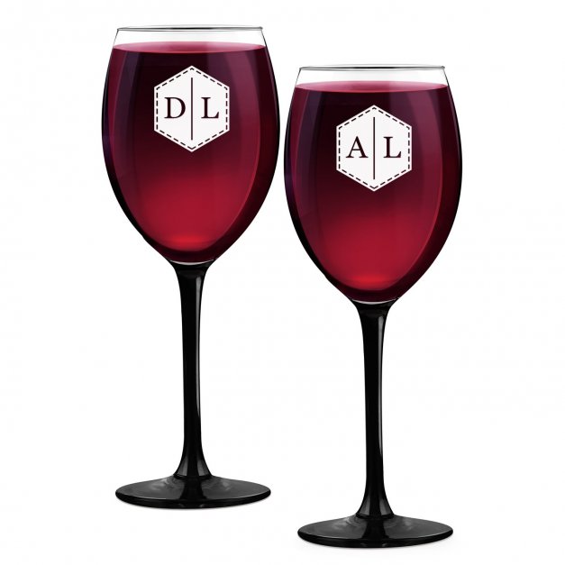 2 verres à vin ONYX avec gravure pour couple avec des initiales