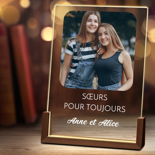 Lampe LED XL personnalisée avec photo pour sœur amie jumelle