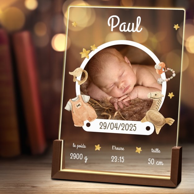 Lampe LED XL personnalisée avec photo pour un nouveau-né