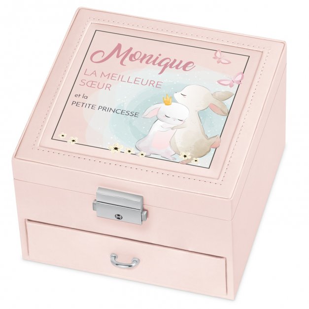 Coffret à bijoux rose personnalisé pour l'anniversaire d'une meilleure sœur