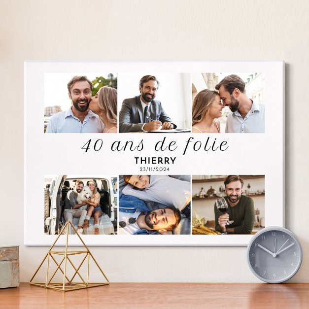 Collage photo sur toile personnalisée 50x70cm pour homme 40 ans