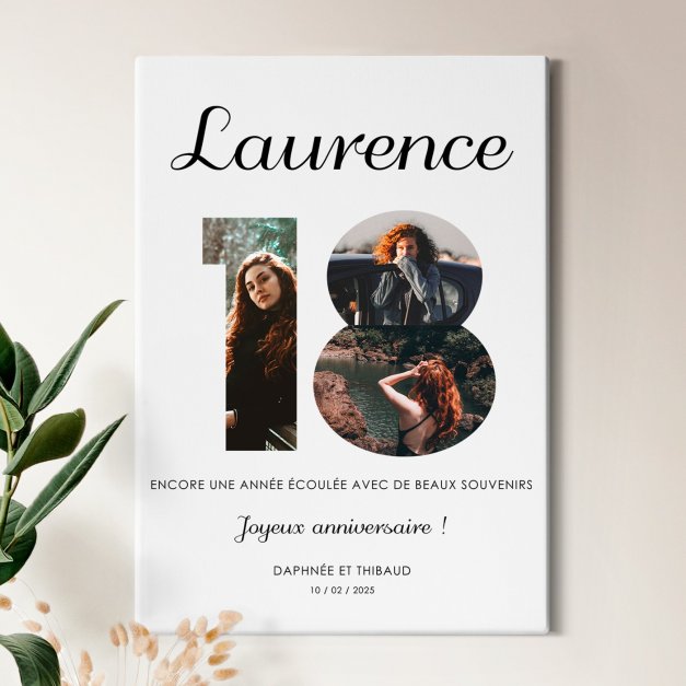 Collage photo sur toile personnalisée 50x70cm pour femme 18 ans