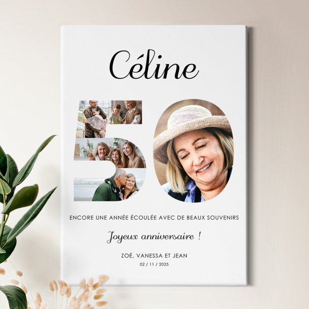 Collage photo sur toile personnalisée 50x70cm pour femme 50 ans