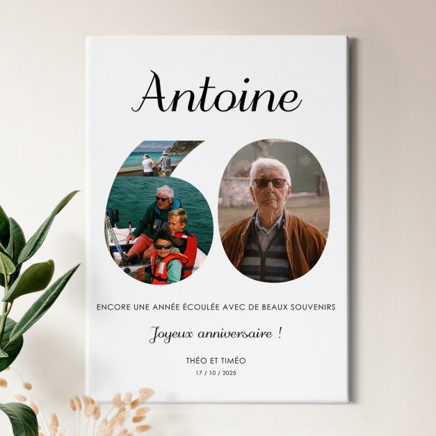 Collage photo sur toile personnalisée 50x70cm pour homme 60 ans