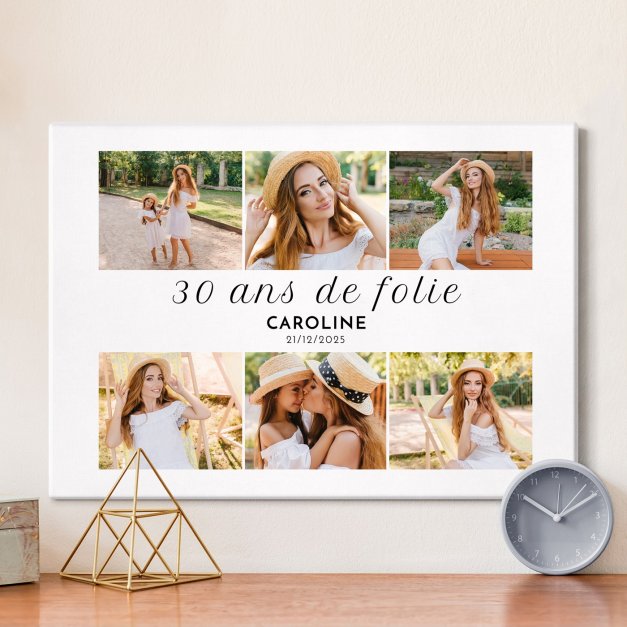 Collage photo sur toile personnalisée 50x70cm pour femme 30 ans