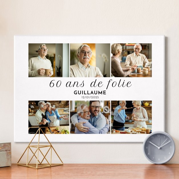 Collage photo sur toile personnalisée 50x70cm pour homme 60e anniversaire