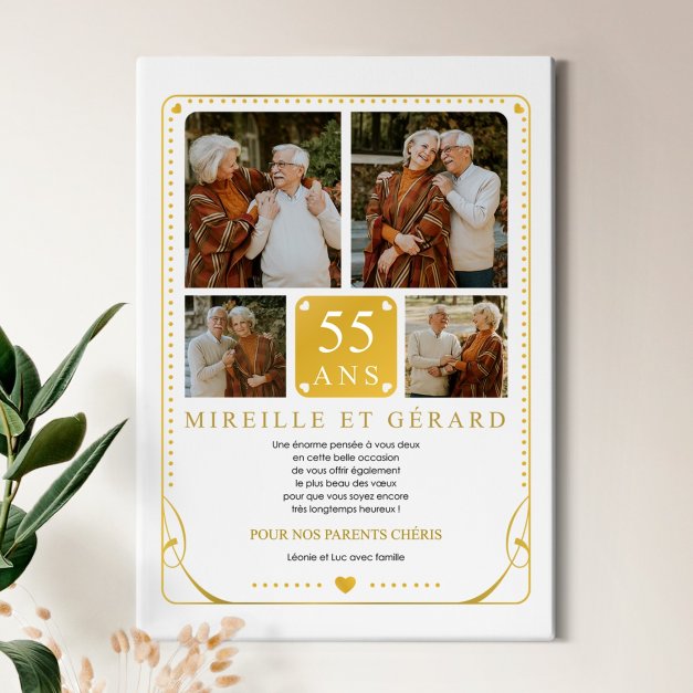 Collage photo sur toile personnalisée 50x70cm pour 55e anniversaire de mariage