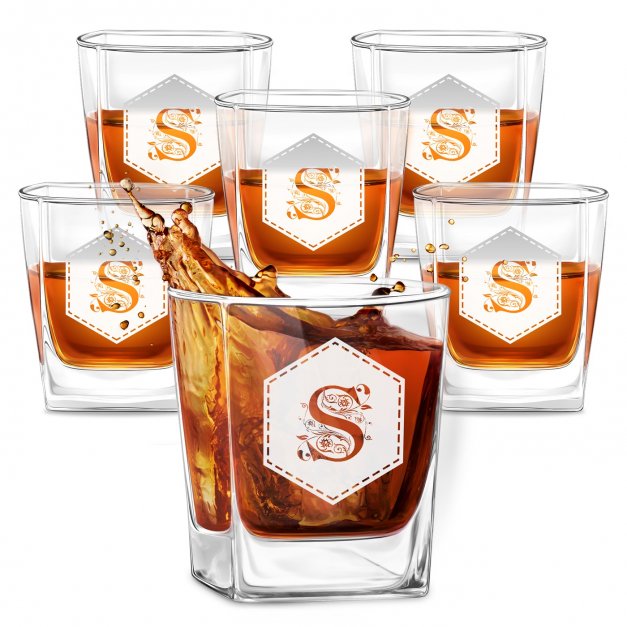 6 verres à whisky avec gravure pour homme avec une initiale