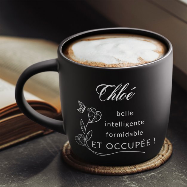 Tasse noire en céramique avec gravure pour femme épouse fiancée anniversaire
