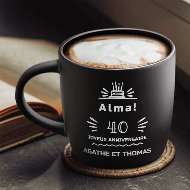 Tasse noire en céramique avec gravure pour elle femme fiancée 40 ans