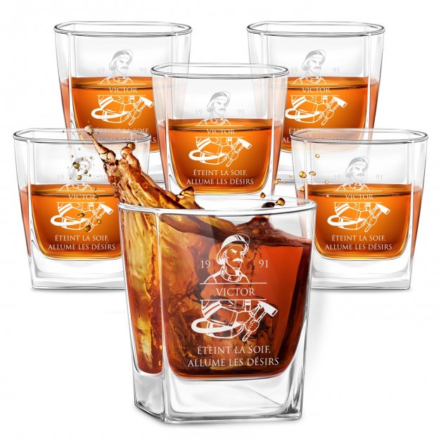 6 verres à whisky avec gravure pour pompier